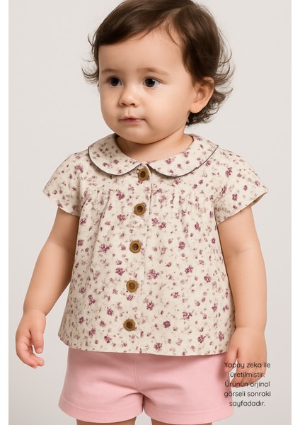Kız Bebek Çiçekli Yazlık 2’li Takım - Kısa Kollu Bluz ve Pembe Şort