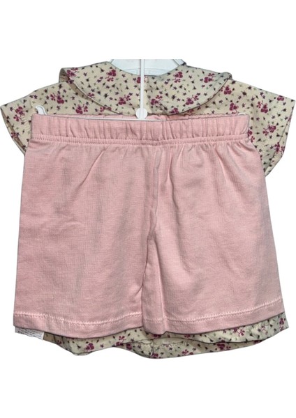 Kız Bebek Çiçekli Yazlık 2’li Takım - Kısa Kollu Bluz ve Pembe Şort fırsatları