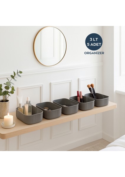 Organizer Düzenleyici Kutu Sepet 5 Adet Set 3 Lt Antrasit