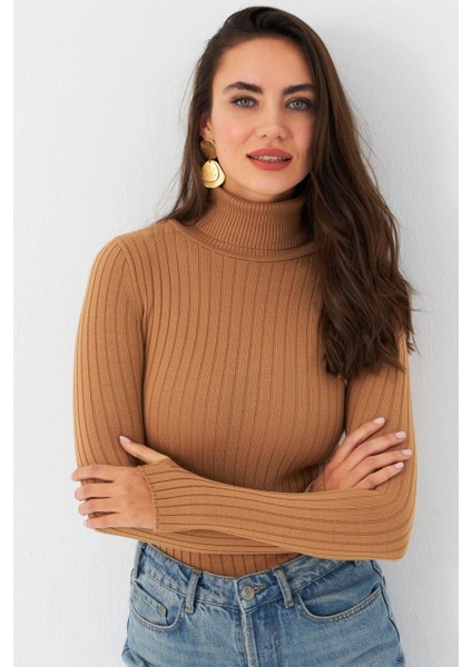 Kadın Camel Balıkçı Yaka Triko Bluz MYV102-90