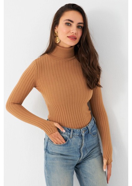 Kadın Camel Balıkçı Yaka Triko Bluz MYV102-90 modelleri