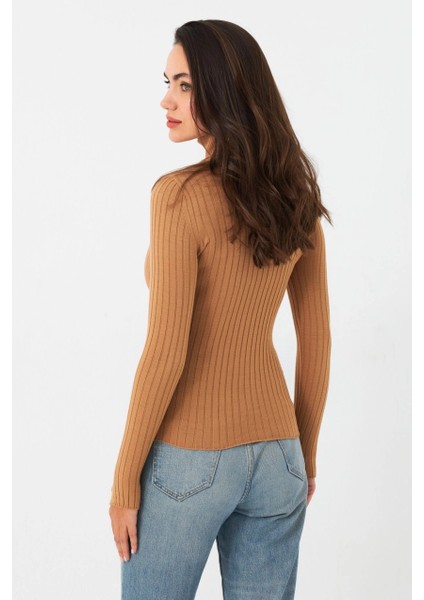 Kadın Camel Balıkçı Yaka Triko Bluz MYV102-90 fırsatları