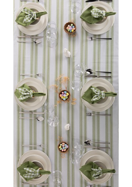 Çizgili Masa Örtüsü Seti-Fıstık Yeşili modelleri