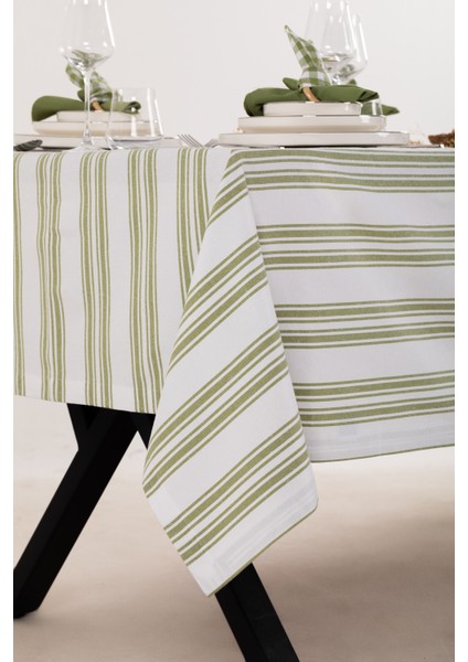 Çizgili Masa Örtüsü Seti-Fıstık Yeşili fırsatları