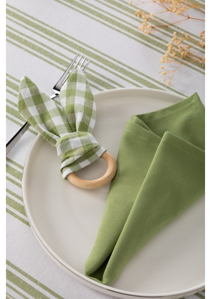 Çizgili Masa Örtüsü Seti-Fıstık Yeşili