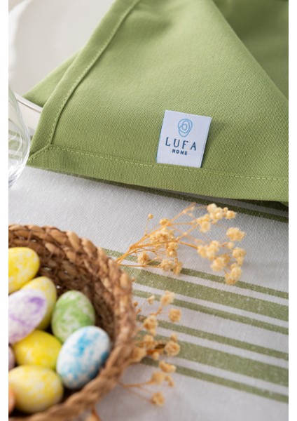 Çizgili Masa Örtüsü Seti-Fıstık Yeşili