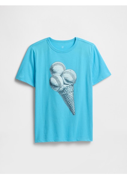 Erkek Çocuk Açık Mavi Grafik Baskılı T-Shirt