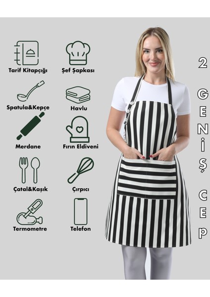 Boyun Ayarlı,su geçirmez,cepli Şef,aşçı, Mutfak Önlüğü,cafe,barista,siyah Beyaz Çizgili Önlük,kuaför,ressam ve Çiçekçi önlükleri fırsatları