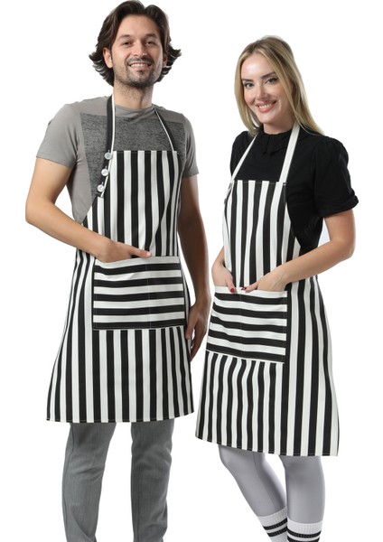 Boyun Ayarlı,su geçirmez,cepli Şef,aşçı, Mutfak Önlüğü,cafe,barista,siyah Beyaz Çizgili Önlük,kuaför,ressam ve Çiçekçi önlükleri