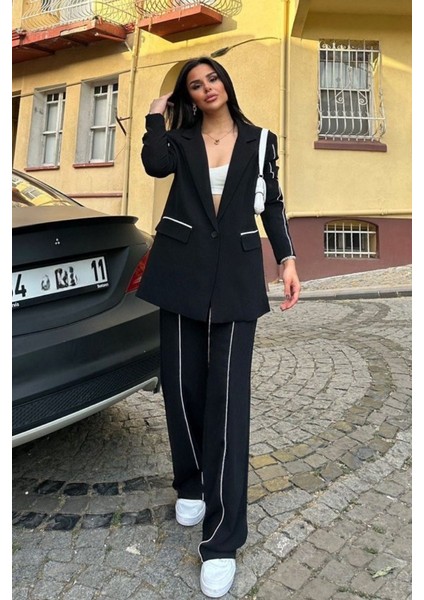 Kadın Alt Üst Ikili Takım Biye Detaylı Blazer Ceket Panolon Takım fiyatları