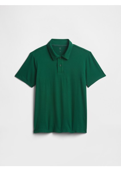 Erkek Çocuk Koyu Yeşil Kısa Kollu Tech Polo T-Shirt