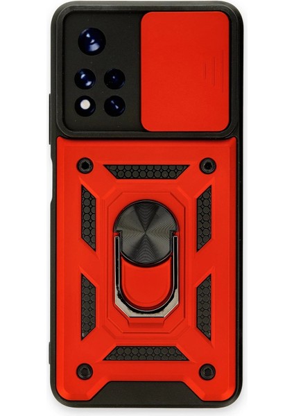 Xiaomi Poco M4 Pro 5g Kılıf Pars Lens Yüzüklü Silikon - Kırmızı