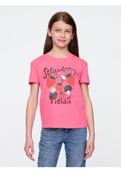 Kız Çocuk Pembe Grafik Baskılı T-Shirt