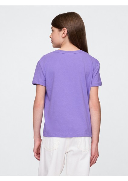 Kız Çocuk Lila Grafik Baskılı T-Shirt modelleri