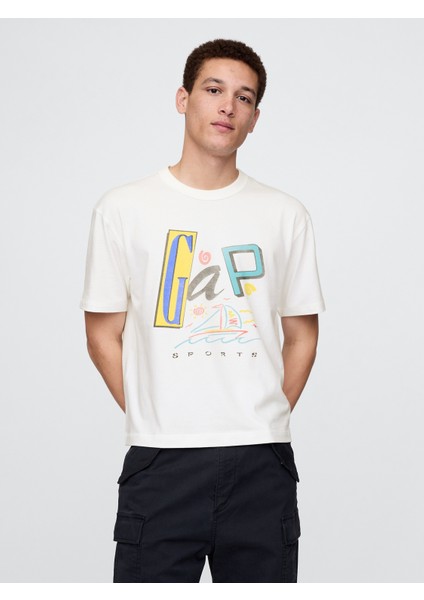 Erkek Krem Gap Logo T-Shirt