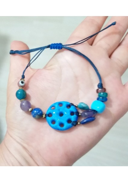 Lapis Lazuli Ametist Apatit Hematit Doğaltaşlı Süryani Nazar ve Bodrum Boncuklu Bileklik