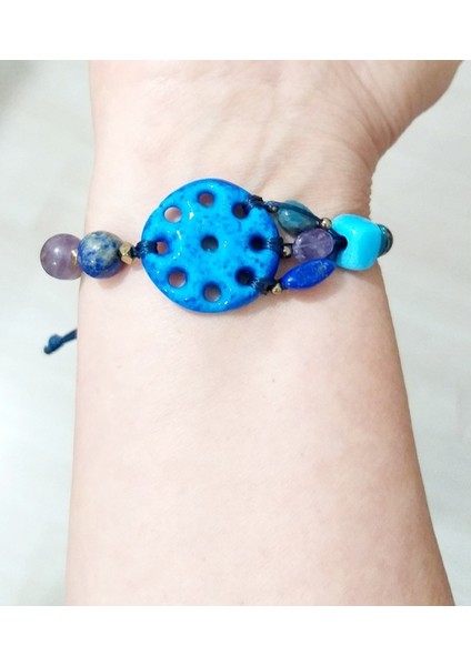 Lapis Lazuli Ametist Apatit Hematit Doğaltaşlı Süryani Nazar ve Bodrum Boncuklu Bileklik