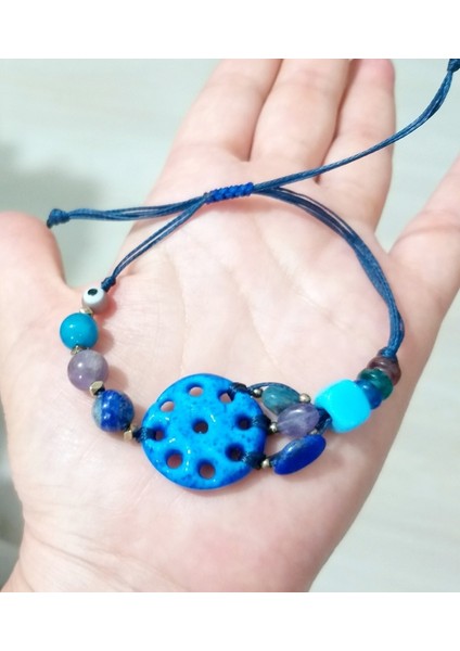 Lapis Lazuli Ametist Apatit Hematit Doğaltaşlı Süryani Nazar ve Bodrum Boncuklu Bileklik