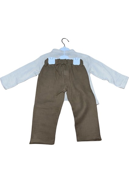 Erkek Bebek Müslin Takım - Bej Gömlek ve Kahverengi Pantolon 2’li Set fırsatları