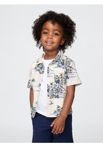 Erkek Bebek Bej Keten-Pamuk Karışımlı Cabana Gömlek
