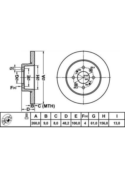 50371 Fren Dısk Arka Duz 260-4 Honda Cıvıc 2001>2006 Hb