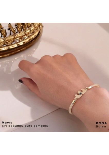 Tuba İsmine Özel 14 Ayar Altın Plakalı Hasır Kordonlu Taç Motifli Hediye Bileklik-461İsim