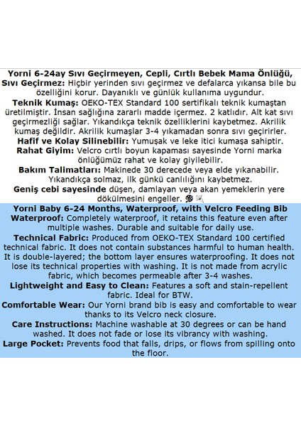 , 2 Adet, Ekonomik Set, 6-24AY, Zoo ve Sea Desen, Sıvı Geçirmeyen, Cepli, Cırtlı Mama Önlüğü, Önlük