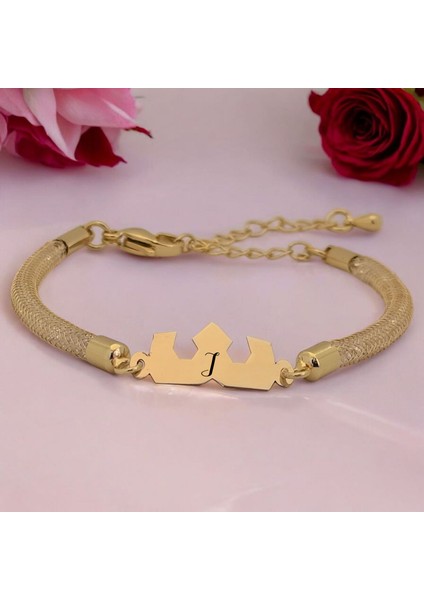 Kedi Temalı Taç Motifli 14 Ayar Altın Plakalı Hasır Kordonlu Hediye Bileklik-461SEMBOL fiyatları