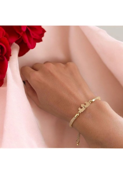 Kedi Temalı Taç Motifli 14 Ayar Altın Plakalı Hasır Kordonlu Hediye Bileklik-461SEMBOL fırsatları