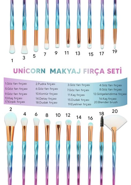 20’li Unicorn Desenli Makyaj Fırça Seti fiyatları