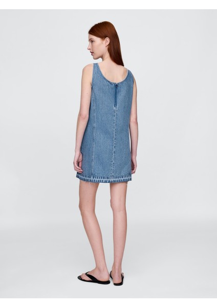 Kadın Denim Mavi Ultrasoft Denim Logo Mini Elbise indirimleri