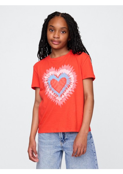 Kız Çocuk Kırmızı Grafik Baskılı T-Shirt