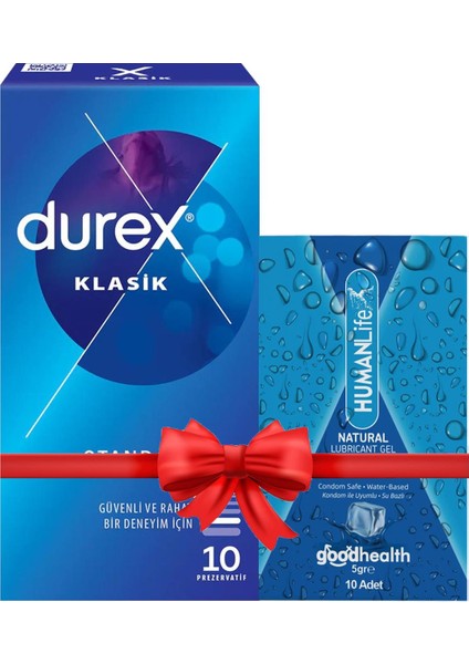 Klasik Prezervatif 10'lu + Humanlife 5 gr x 10 Doğal Lubricant