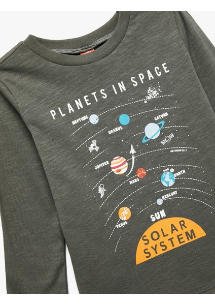 Baskılı Uzun Kollu Bisiklet Yaka Pamuklu Tişört modelleri