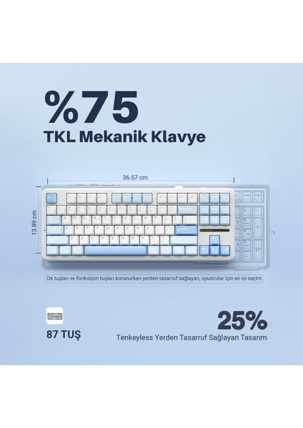 F87 Pro Mekanik Rgb Tkl Graywood V3 Switch Kablosuz Makrolu Hot Swap Klavye Buz Mavi