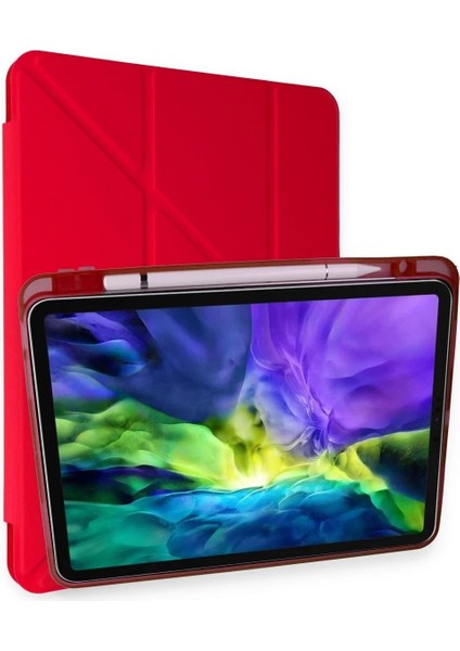 iPad Air 4 10.9 Kılıf Kalemlikli Mars Tablet Kılıfı - Kırmızı