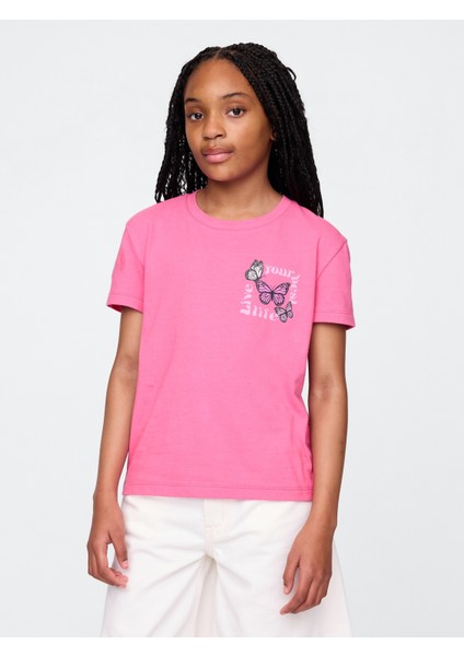 Kız Çocuk Pembe Grafik Baskılı T-Shirt