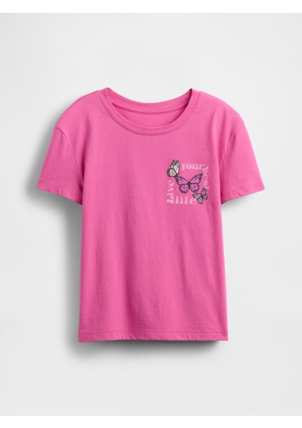 Kız Çocuk Pembe Grafik Baskılı T-Shirt fırsatları