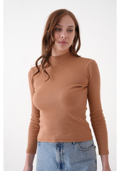 Dik Yaka Uzun Kollu Fitilli Bluz/body