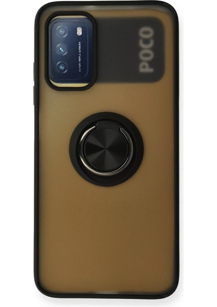 Xiaomi Redmi 9t Kılıf Montreal Yüzüklü Silikon Kapak - Siyah