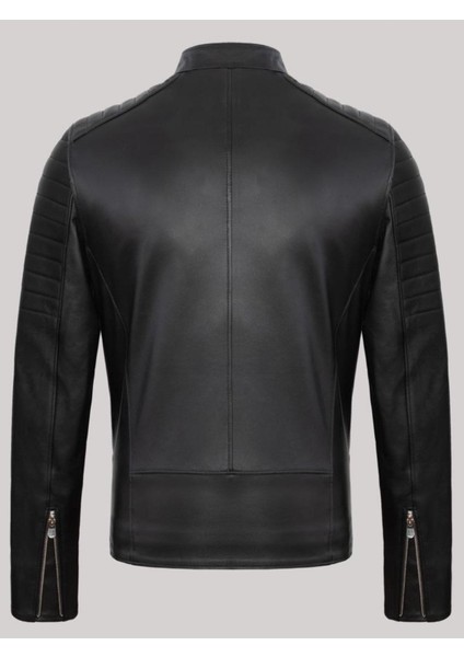 Hakiki Deri Hakiki Deri Siyah Erkek Deri Mont Fermuarlı 3 Cepli Omuz Işlemeli Deri Ceket fiyatları