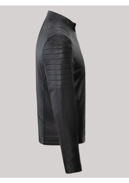 Hakiki Deri Hakiki Deri Siyah Erkek Deri Mont Fermuarlı 3 Cepli Omuz Işlemeli Deri Ceket modelleri