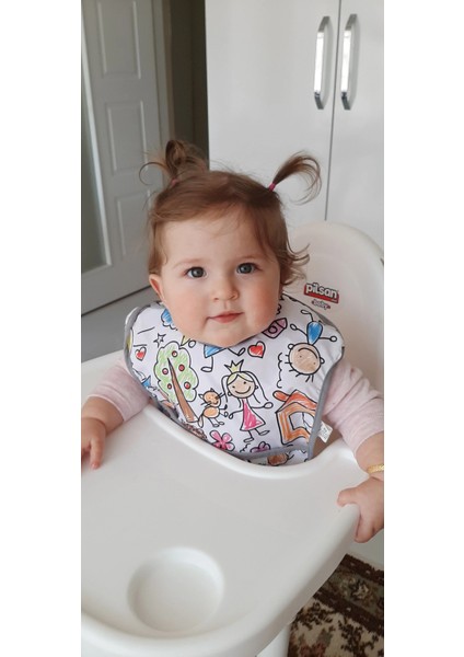 , 2 Adet, Ekonomik Set, 6-24AY, Zoo ve Family Desen, Sıvı Geçirmeyen, Cepli, Cırtlı Mama Önlüğü, Önlük