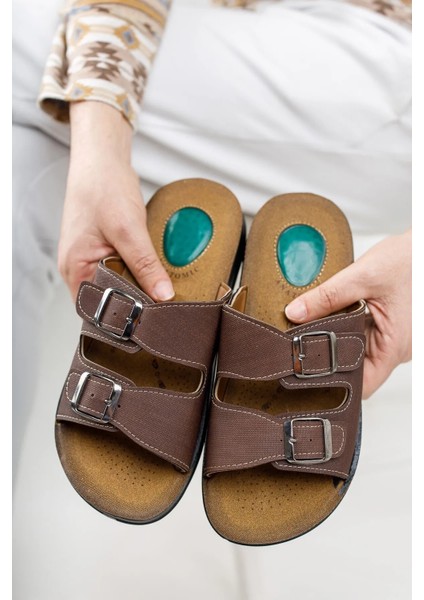 Erkek Siyah Kahve Terlik Ultra Yumuşak Jel Taban Tokalı Ev Terliği Günlük Terlik