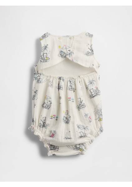 Bebek Krem Crinkle Gauze Balon Kısa Tek Parça
