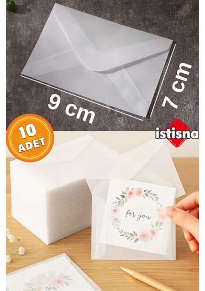 10 Adet Mini Şeffaf Zarf 7*9 cm Aydınger Zarf Transparan Zarf Kartvizit Düğün Davetiyeleri Zarfı