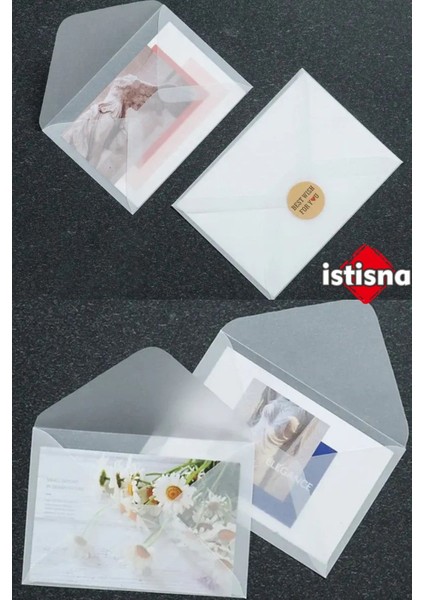 10 Adet Mini Şeffaf Zarf 7*9 cm Aydınger Zarf Transparan Zarf Kartvizit Düğün Davetiyeleri Zarfı