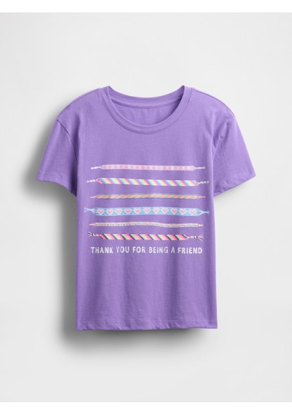 Kız Çocuk Lila Grafik Baskılı T-Shirt fırsatları