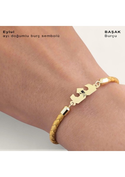 Başak Burçlarına Özel Altın Rengi Derili Taç Motifli 14 Ayar Altın Plakalı Hediye Bileklik-463BURÇ indirimleri