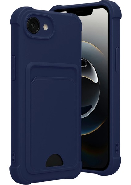iPhone 16E Kılıf Kamera ve Köşe Korumalı Kartlıklı Cüzdanlı Yumuşak Silikon Kartvizit Bölmeli Içi Kadife Süet Kapak